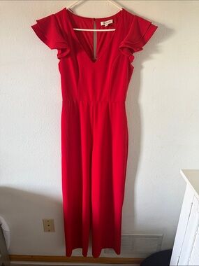 Francesca's Bright Red V-Neck Jumpsuit Top